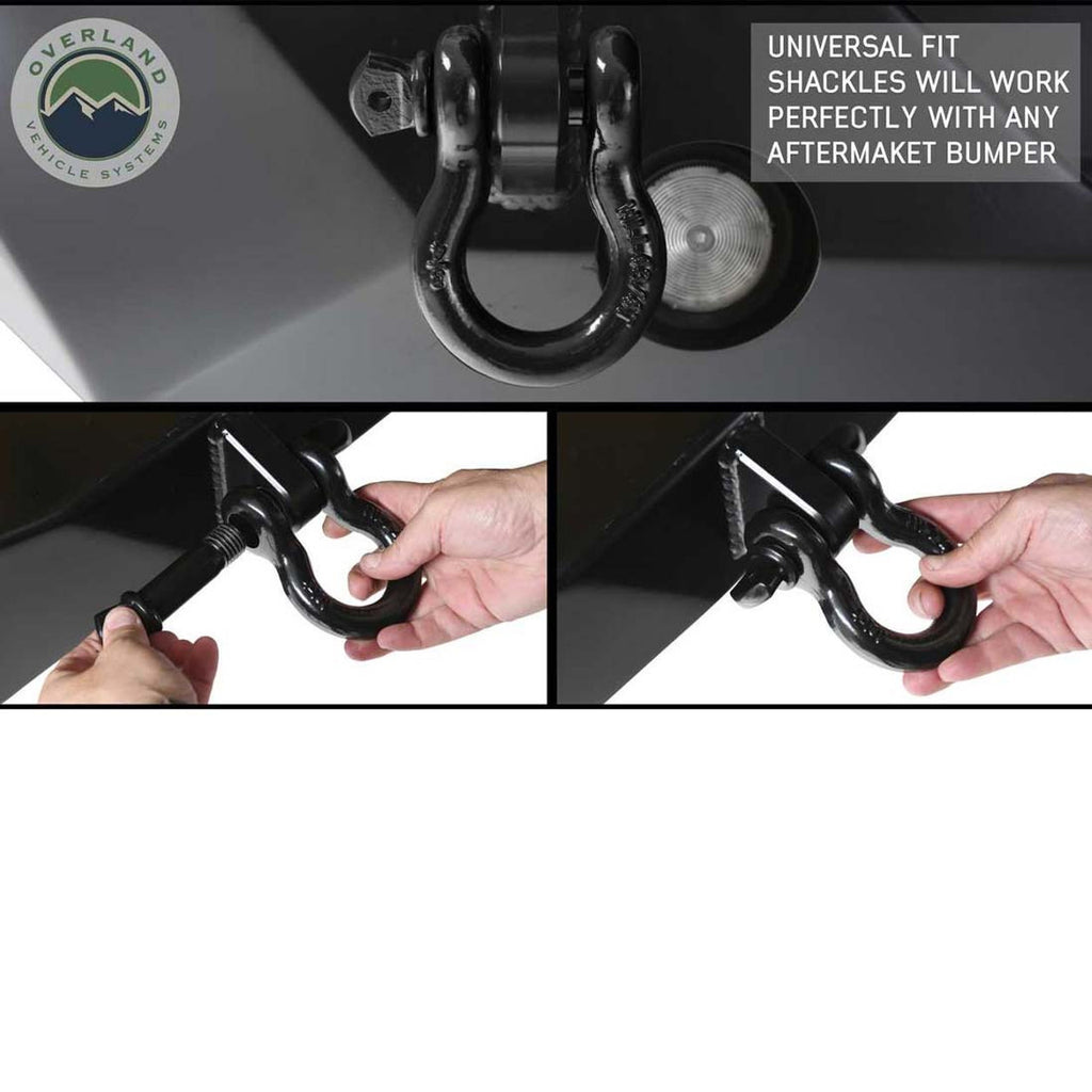 Recovery Shackle D-Rings - 3/4" 4.75 Ton - Black - Sold In Pairs