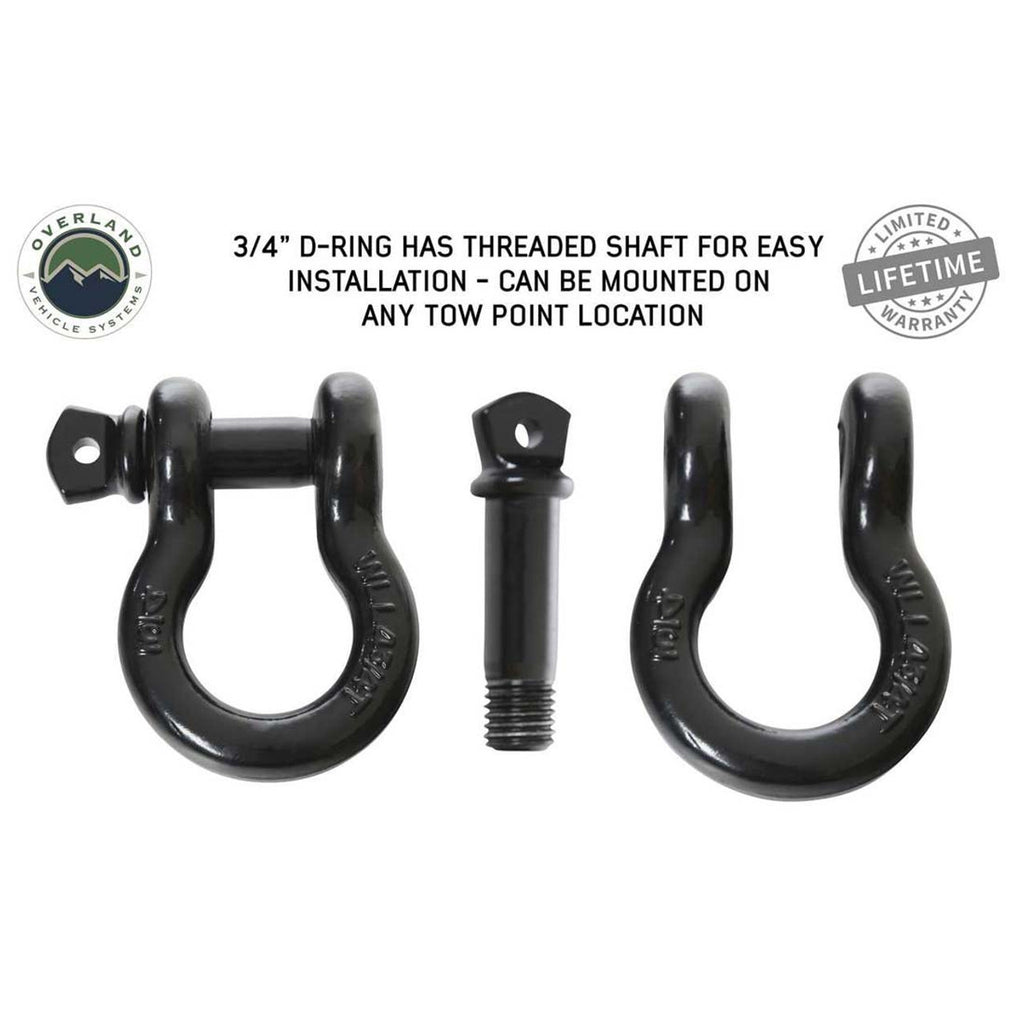 Recovery Shackle D-Rings - 3/4" 4.75 Ton - Black - Sold In Pairs